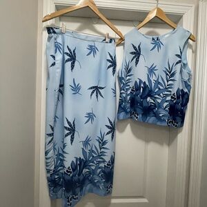 Vanessa Steven’s Floral Blue Sleeveless 2 piece Top and Midi Skirt NWOT